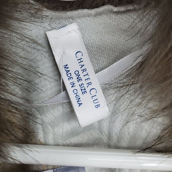 NWT Charter Club Faux Fur Trim Neutral Winter Striped Sweater Poncho Faux Wrap - Picture 10 of 10